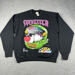 Vtg 1996 Looney Tunes Sylvester NASCAR Crewneck Sweatshirt Team Adult Large Read